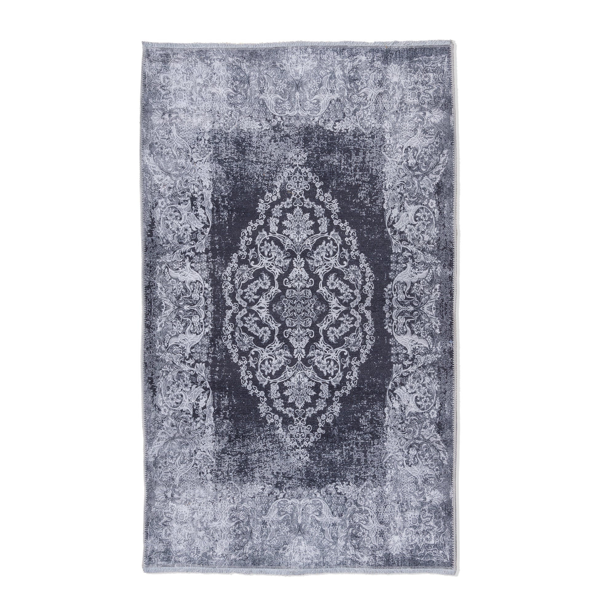 A beautifully designed Istanbul rug featuring a traditional Turkish medallion pattern in modern grey and black tones, perfect for enhancing home decor.