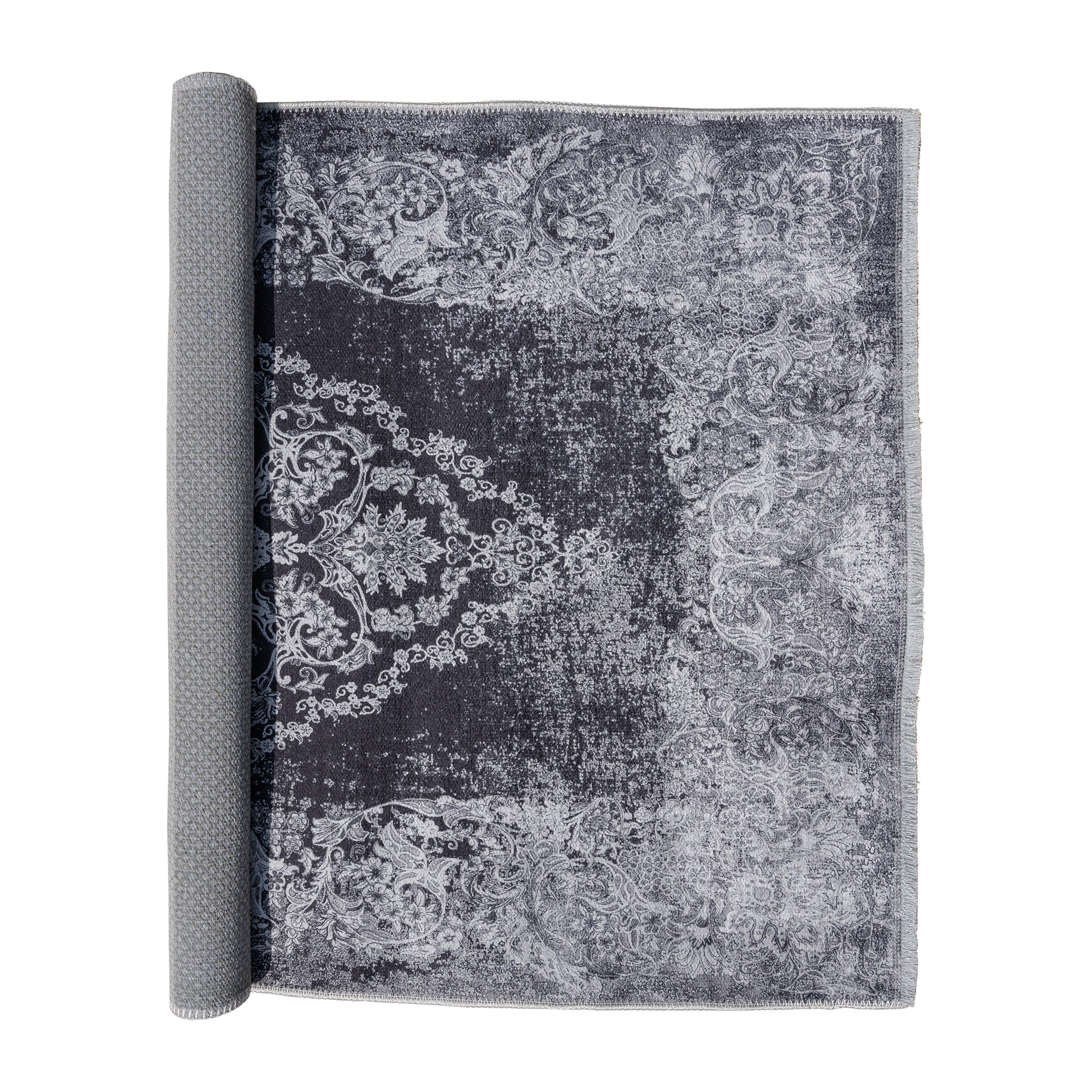 A beautifully designed Istanbul rug featuring a traditional Turkish medallion pattern in modern grey and black tones, perfect for enhancing home decor.