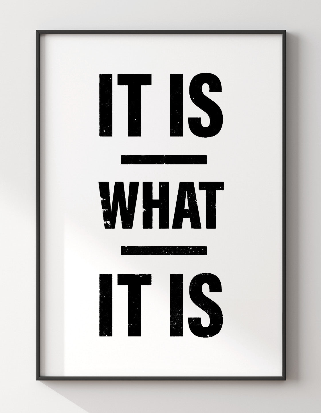 A minimalist design featuring the phrase 'It is what it is' in elegant typography, symbolizing acceptance and simplicity.