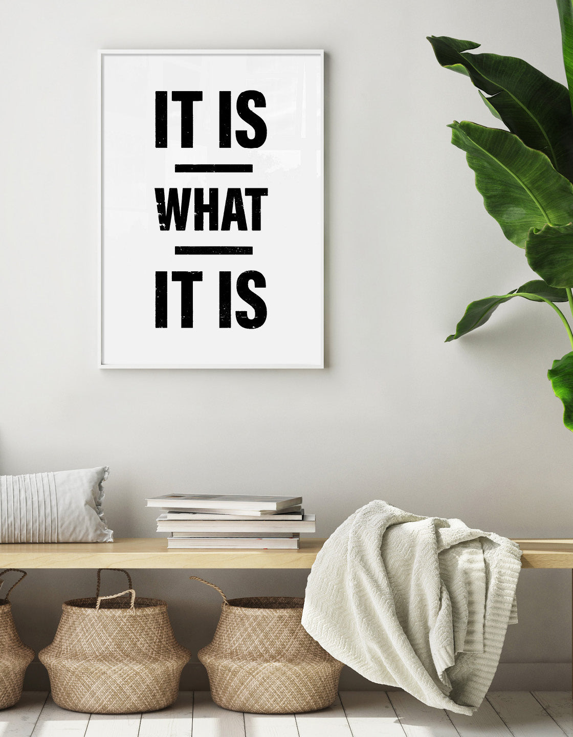 A minimalist design featuring the phrase 'It is what it is' in elegant typography, symbolizing acceptance and simplicity.