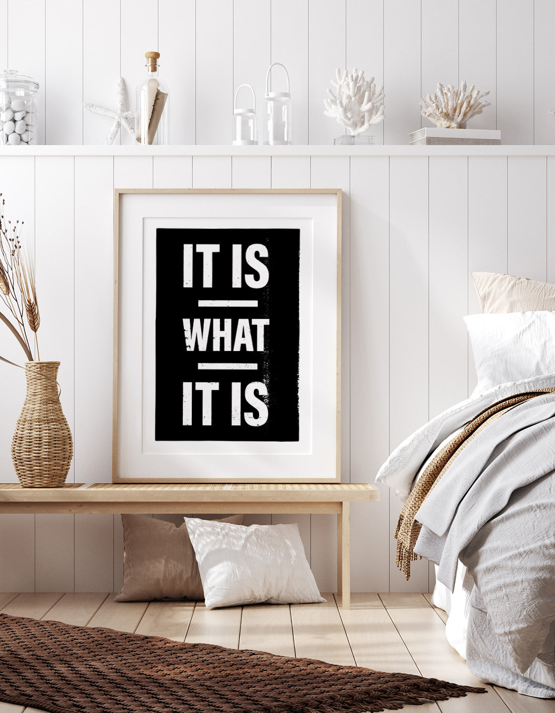 A minimalist design featuring the phrase 'It is what it is' in elegant typography, symbolizing acceptance and simplicity.