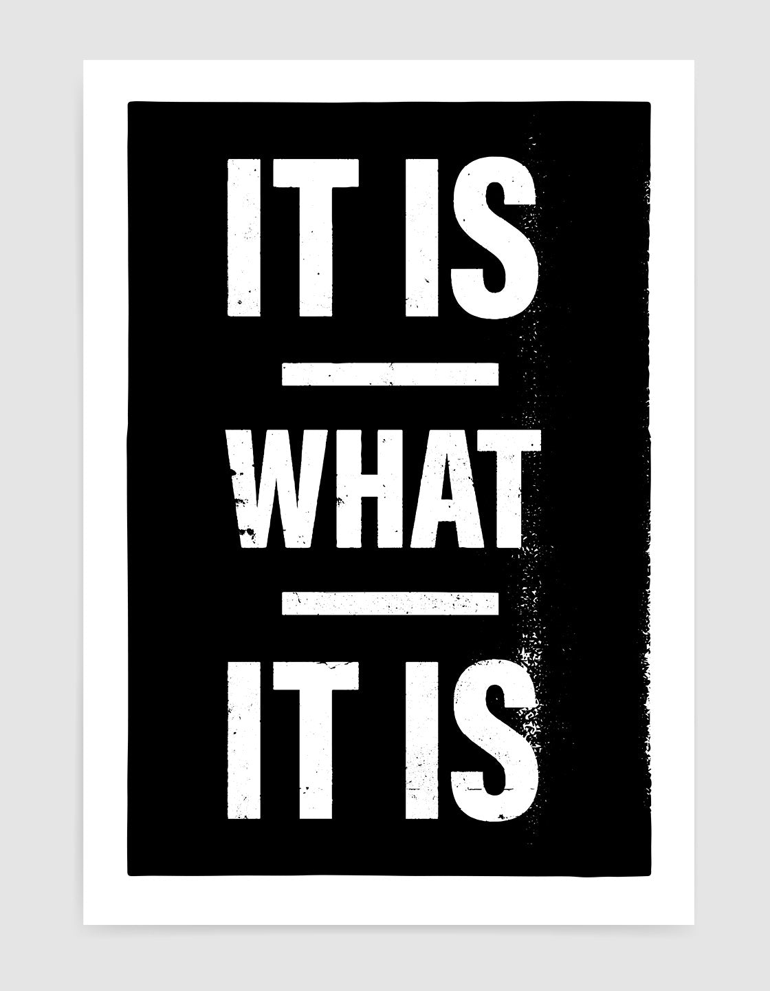 A minimalist design featuring the phrase 'It is what it is' in elegant typography, symbolizing acceptance and simplicity.