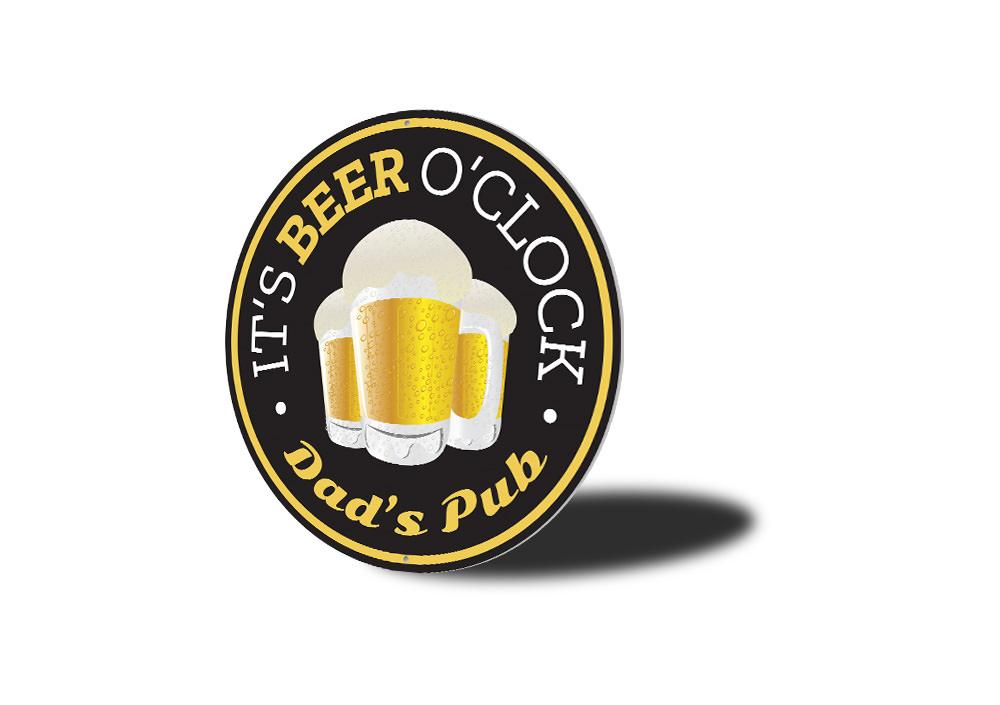 It's Beer O'Clock Pub Sign made of aluminum, featuring a fun design perfect for home decor.