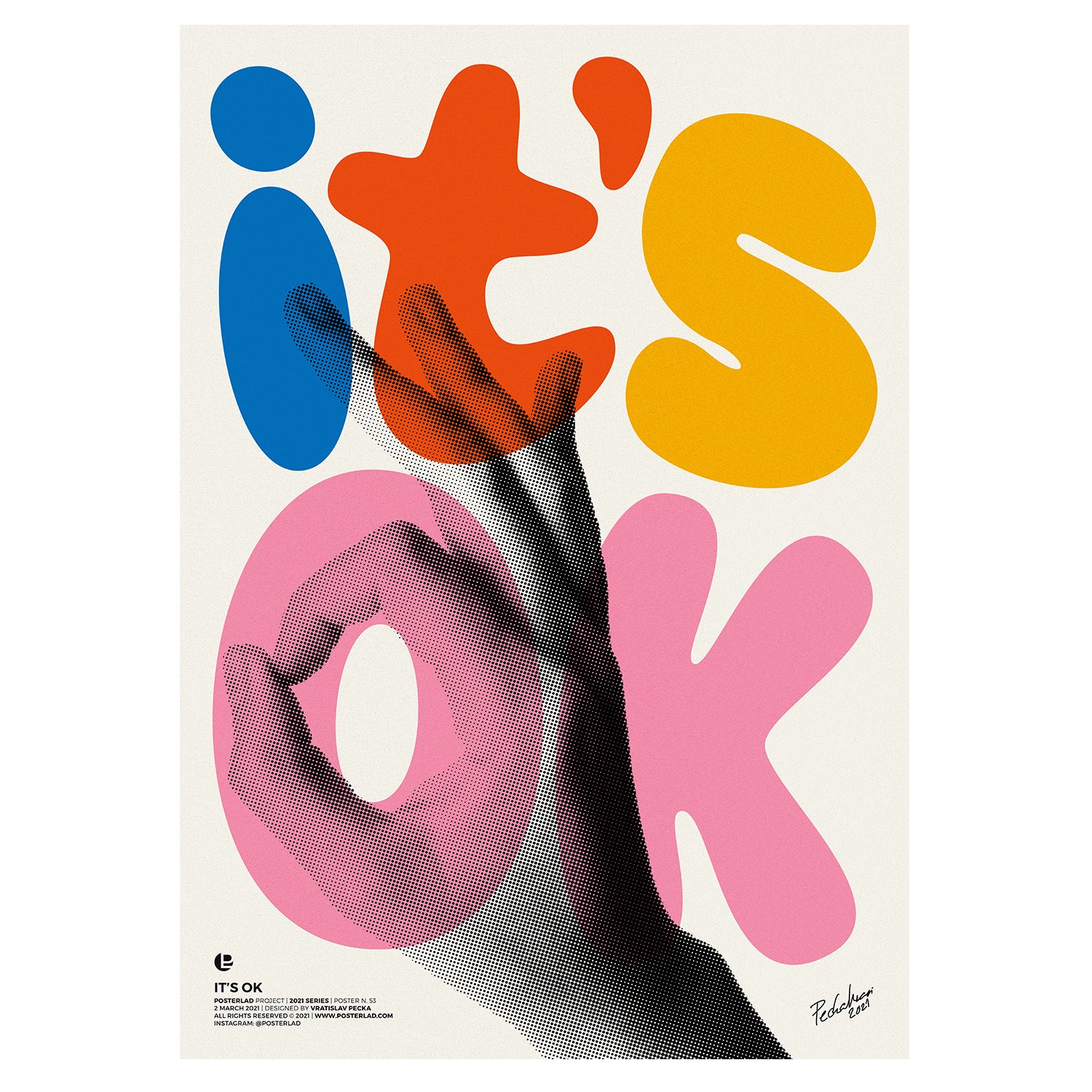 A colorful 'It's OK' poster featuring an uplifting message, designed to brighten any room with its vibrant colors and motivational design.