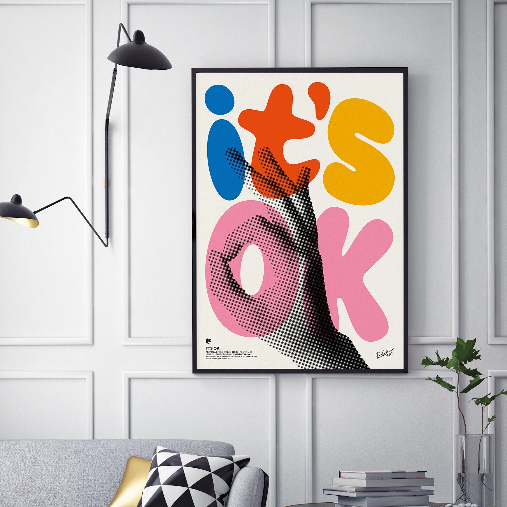 A colorful 'It's OK' poster featuring an uplifting message, designed to brighten any room with its vibrant colors and motivational design.