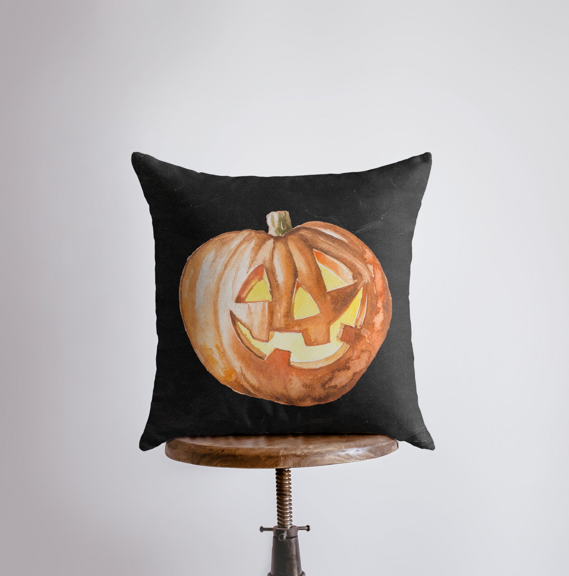 Jack O Lantern Pillow Cover featuring double-sided pumpkin designs, perfect for Halloween and fall décor.