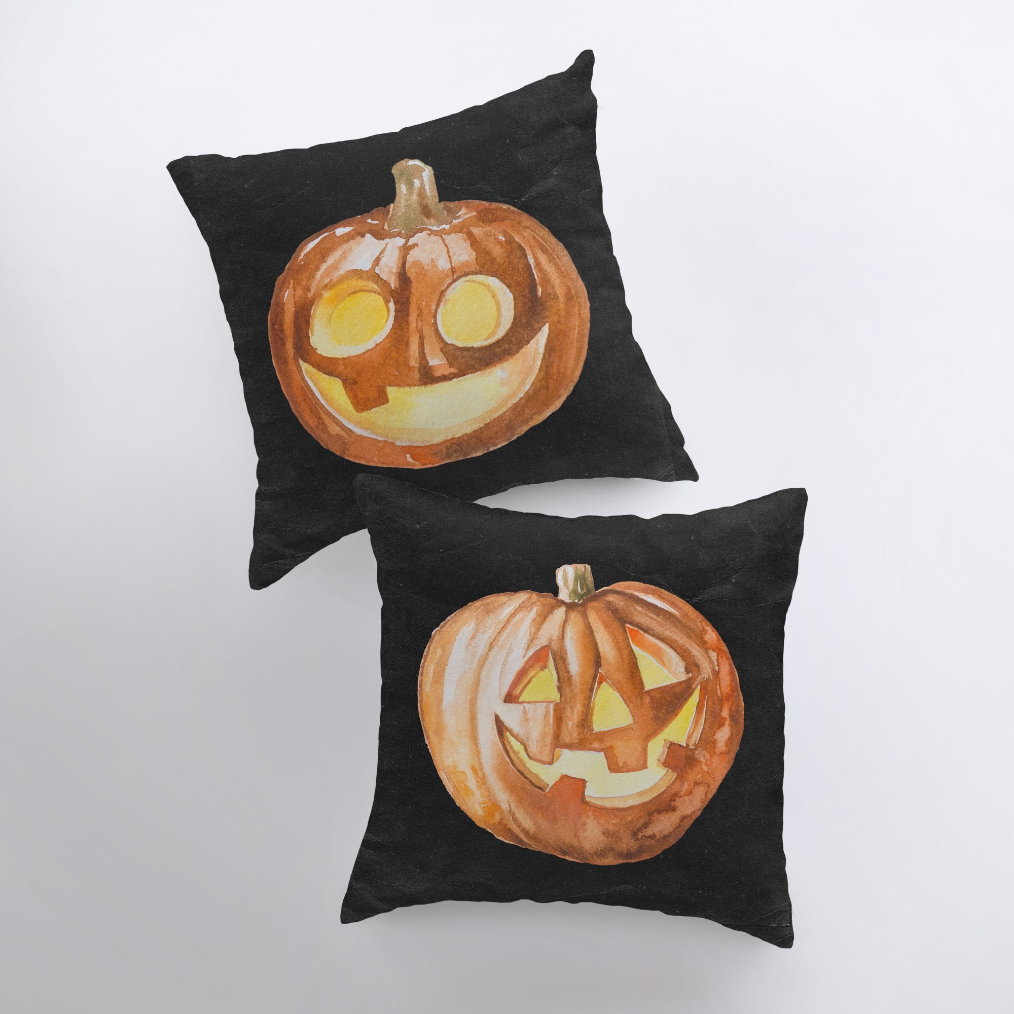 Jack O Lantern Pillow Cover featuring double-sided pumpkin designs, perfect for Halloween and fall décor.