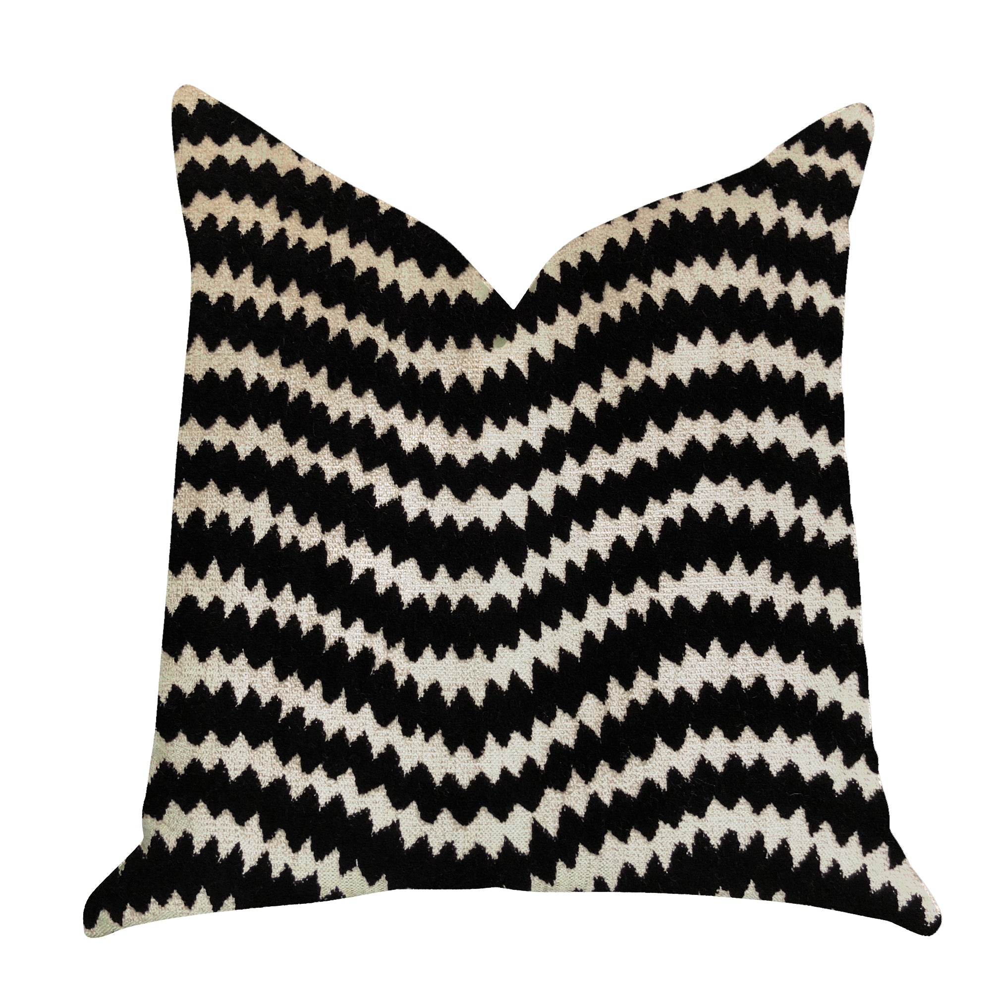 Jagged Fringe Luxury Throw Pillow in Black and Beige, showcasing elegant fringe detailing and a stylish design.