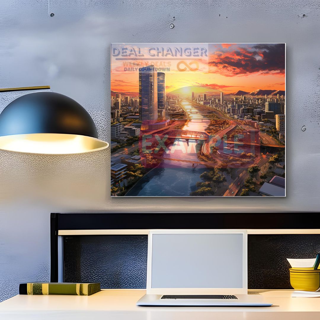 A beautiful square canvas depicting the sunset over Osaka's canals, showcasing vibrant colors and intricate details.