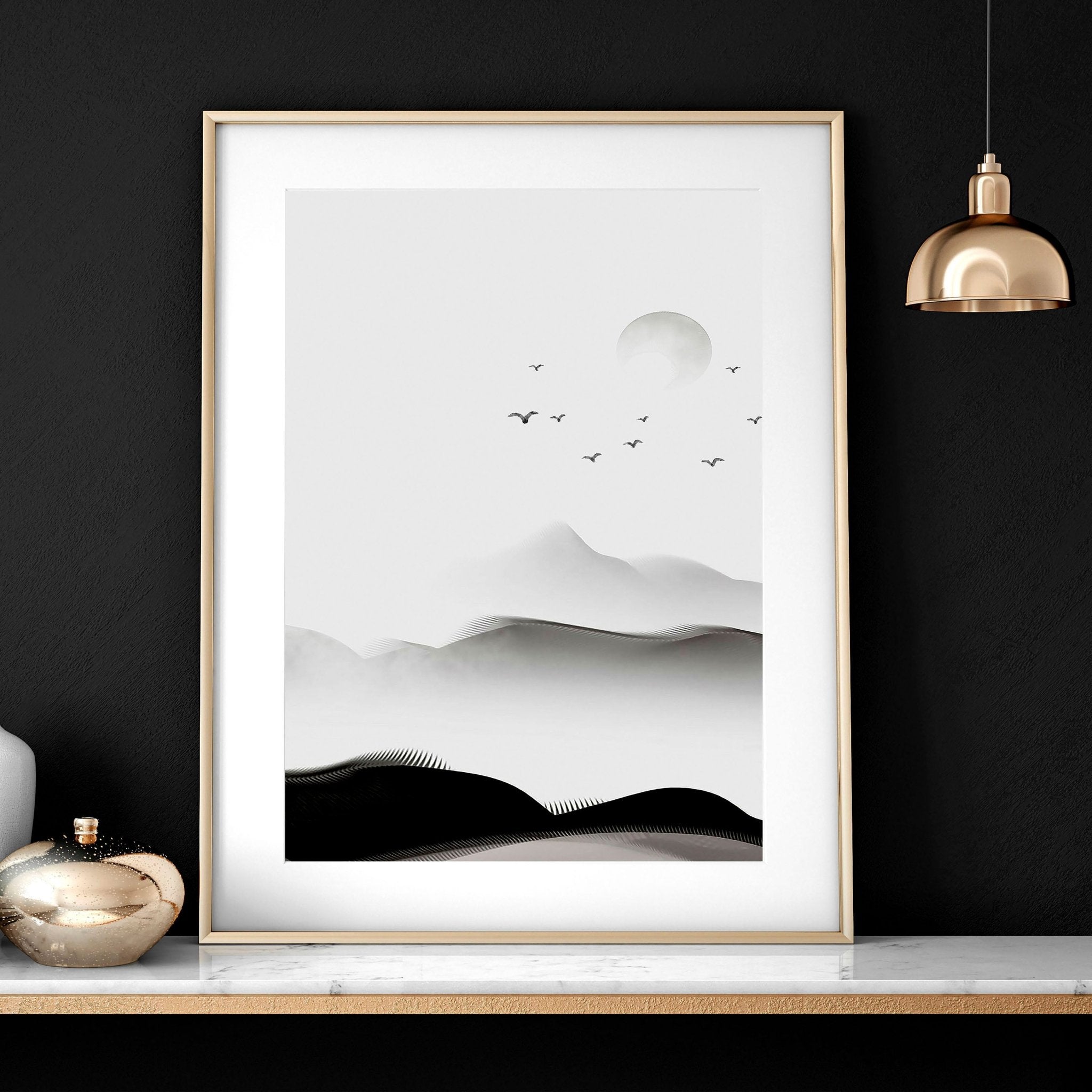 Set of 3 wall art prints featuring serene Japanese landscapes, perfect for bedroom decor.