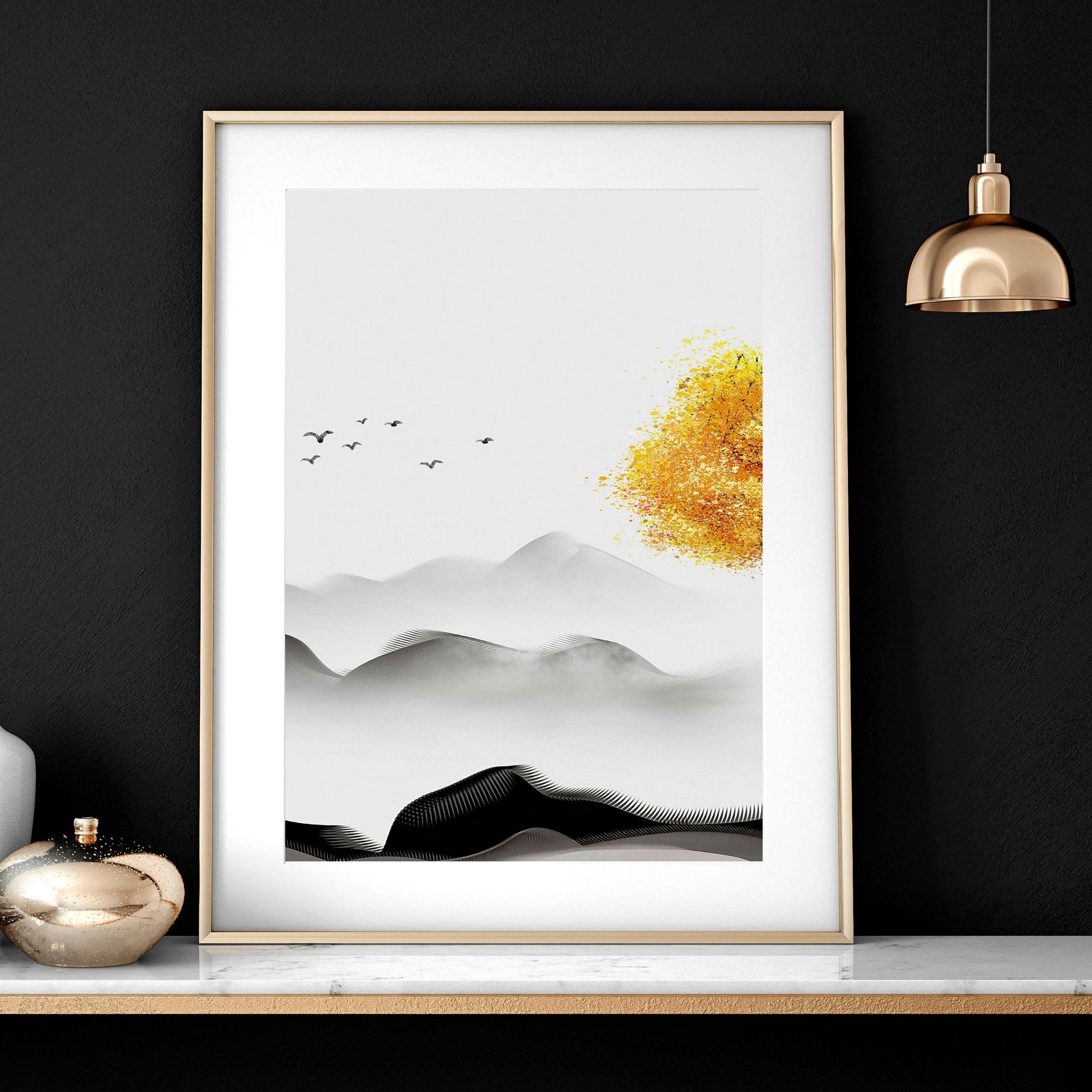 Set of 3 wall art prints featuring serene Japanese landscapes, perfect for bedroom decor.