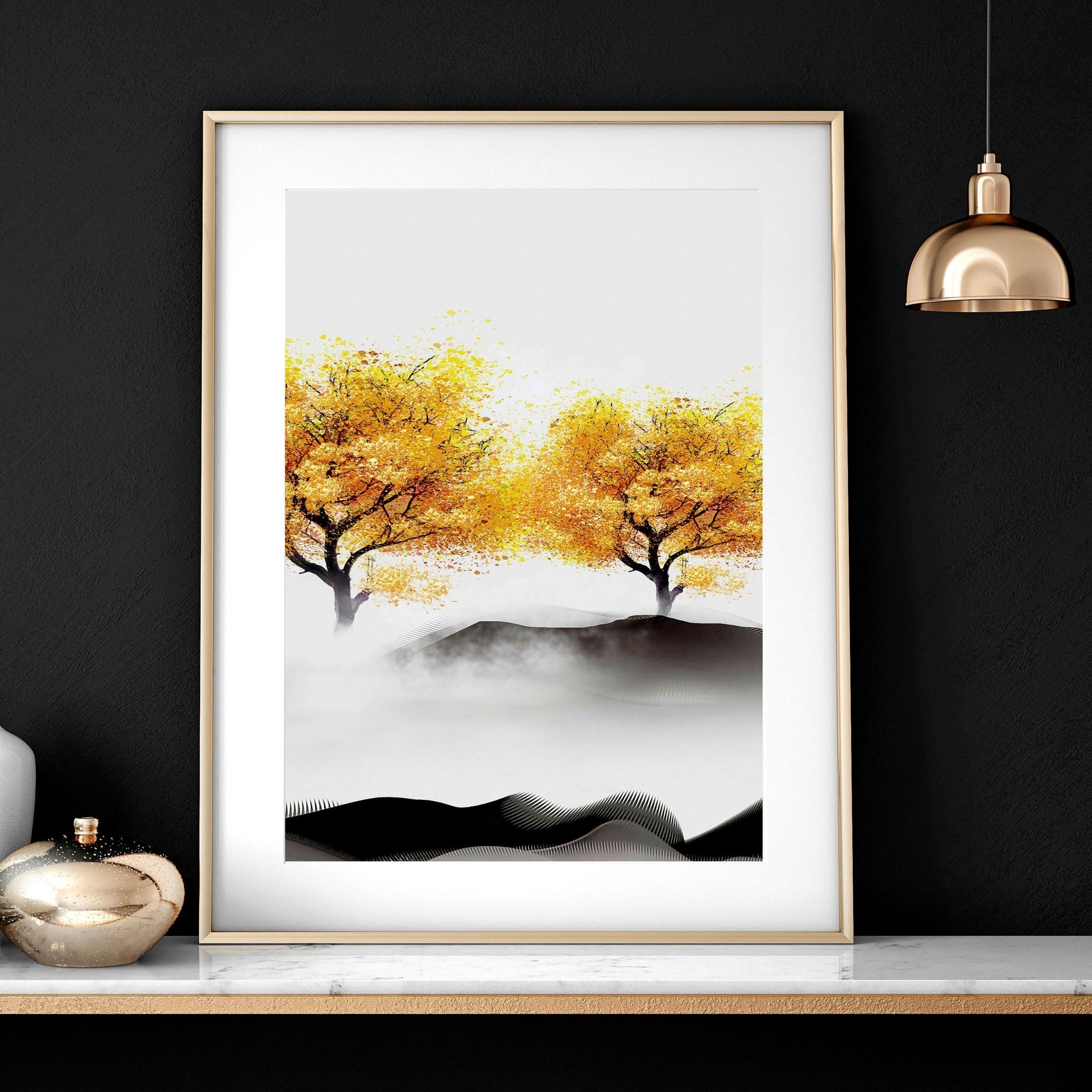 Set of 3 wall art prints featuring serene Japanese landscapes, perfect for bedroom decor.