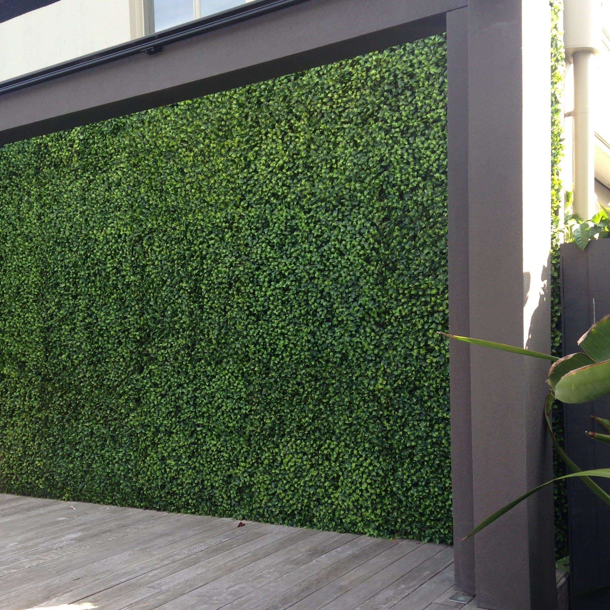 Jasmine Artificial Hedge Screen, a lush green wall panel, showcasing realistic foliage for indoor and outdoor use.