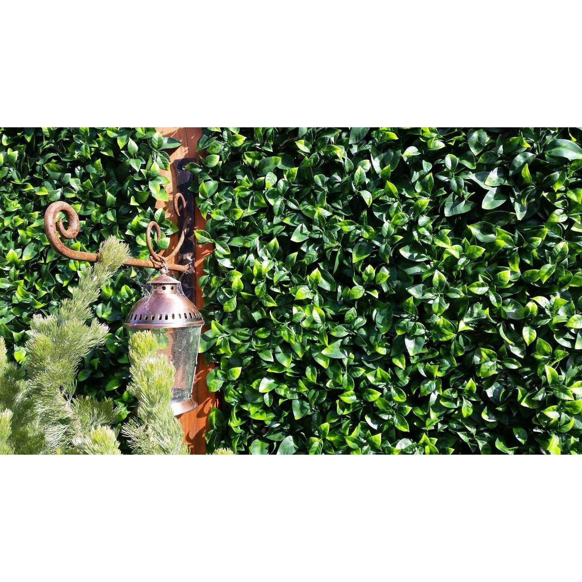 Jasmine Artificial Hedge Screen, a lush green wall panel, showcasing realistic foliage for indoor and outdoor use.