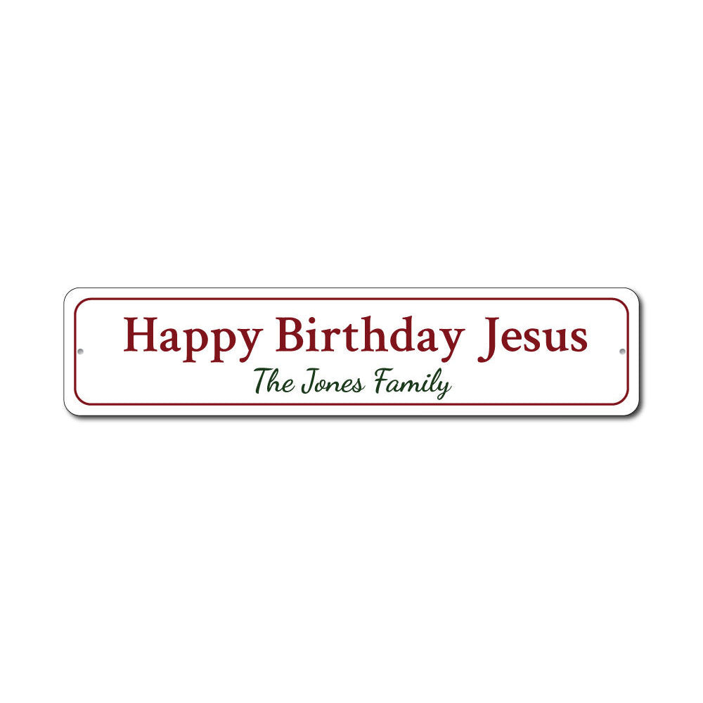 A beautifully designed Jesus' Birthday Sign made of durable aluminum, featuring festive colors and a charming design perfect for Christmas decorations.