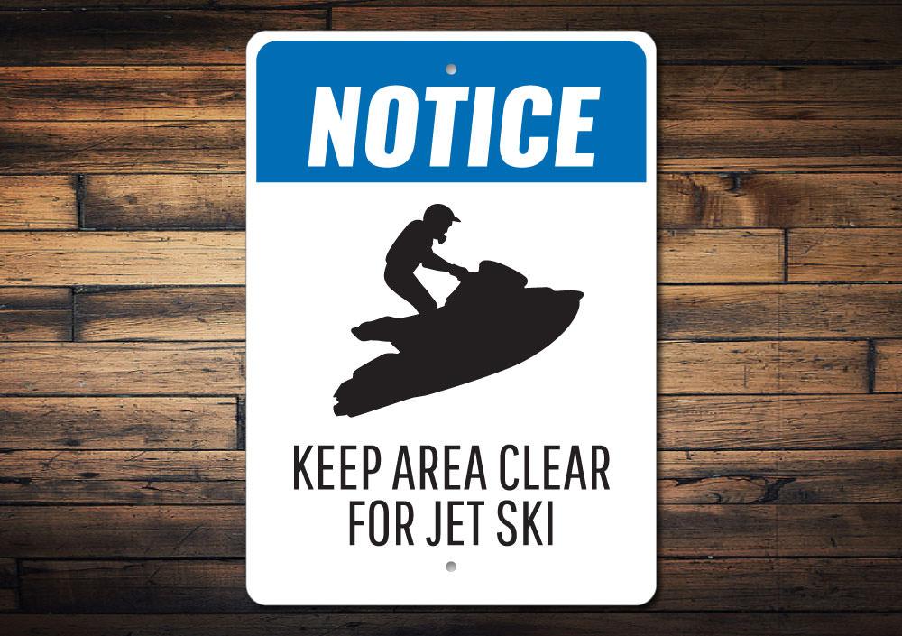 A vibrant Jet Ski Notice Sign made of durable aluminum, featuring a beach-themed design perfect for coastal decor.