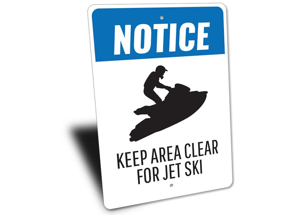 A vibrant Jet Ski Notice Sign made of durable aluminum, featuring a beach-themed design perfect for coastal decor.