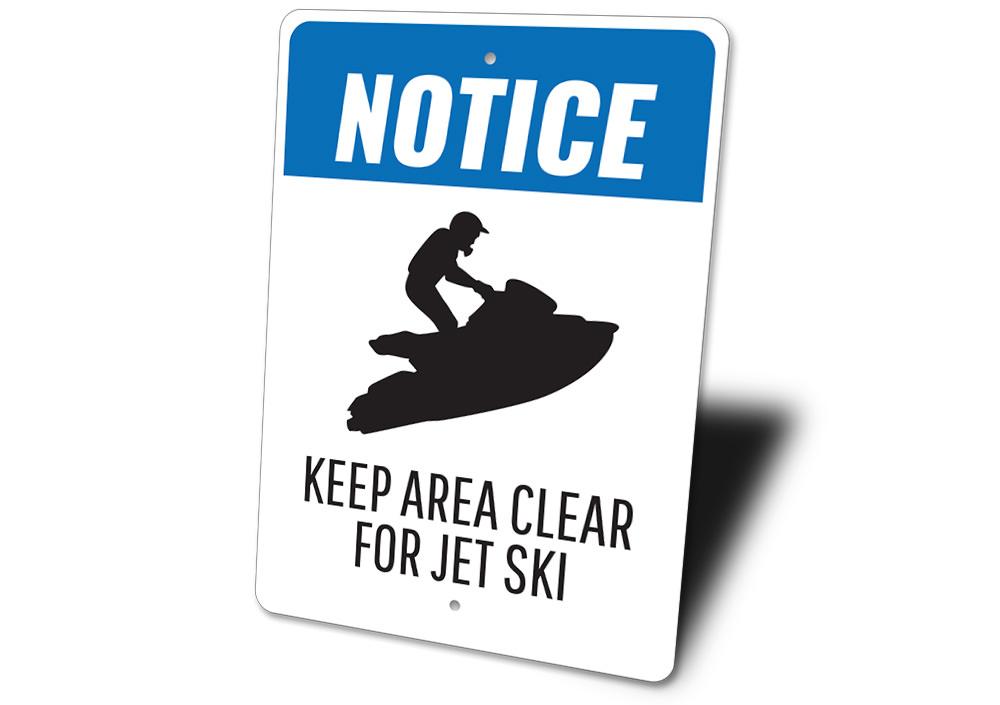 A vibrant Jet Ski Notice Sign made of durable aluminum, featuring a beach-themed design perfect for coastal decor.