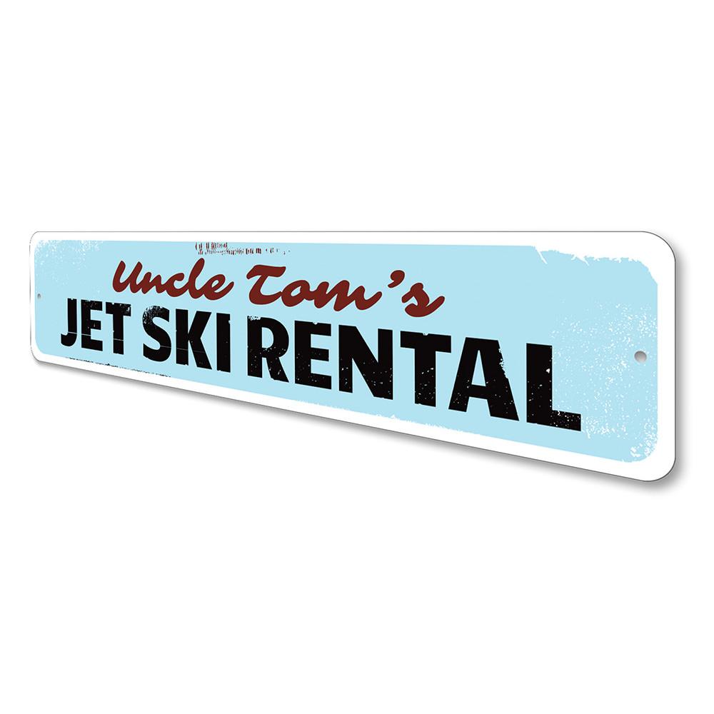 Customizable Jet Ski Rental Sign made from high-quality aluminum, perfect for beach houses and coastal decor.