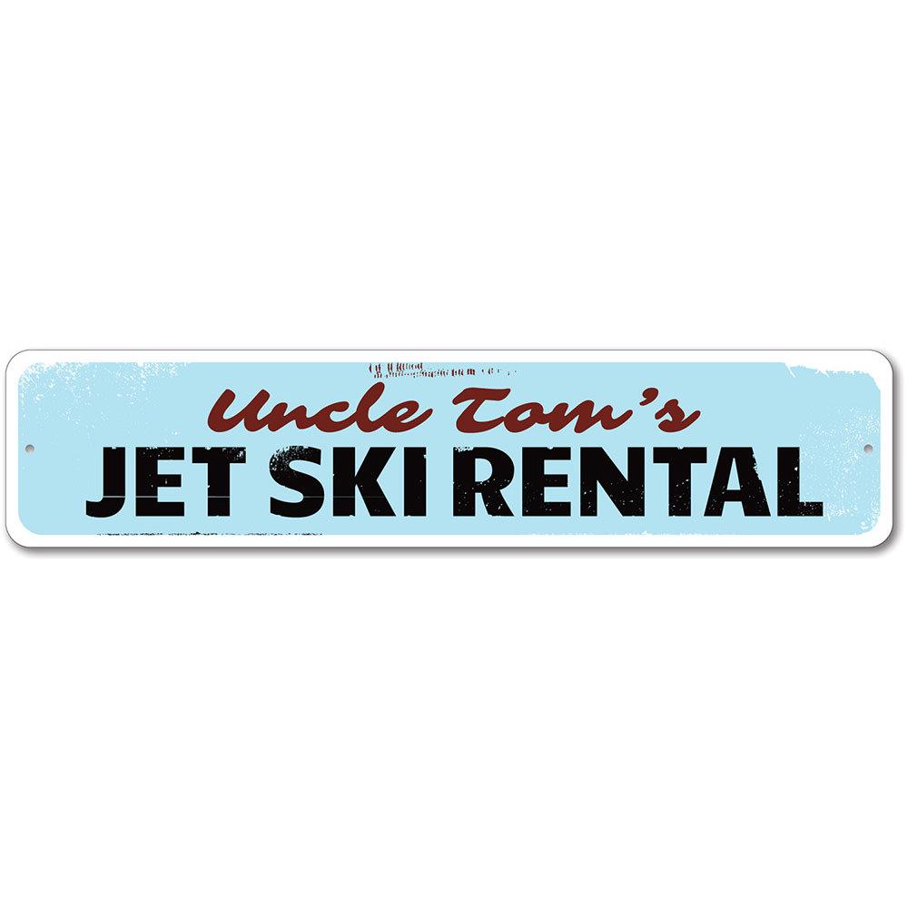 Customizable Jet Ski Rental Sign made from high-quality aluminum, perfect for beach houses and coastal decor.