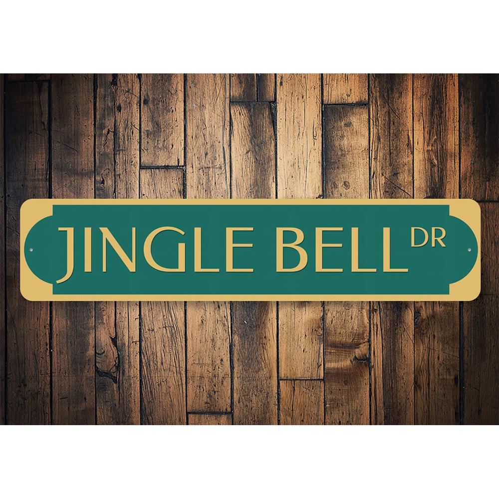 Jingle Bell Drive Christmas Sign featuring festive design and vibrant colors, perfect for holiday decorations.