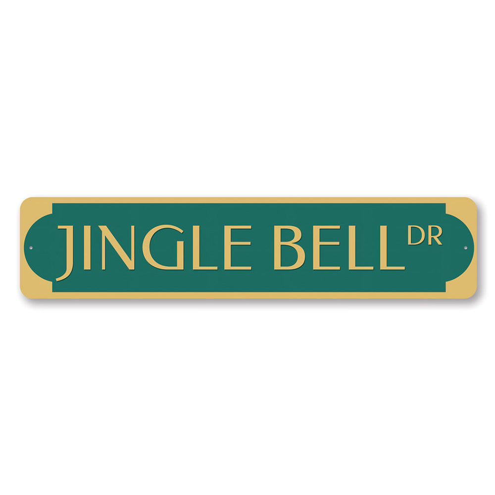 Jingle Bell Drive Christmas Sign featuring festive design and vibrant colors, perfect for holiday decorations.