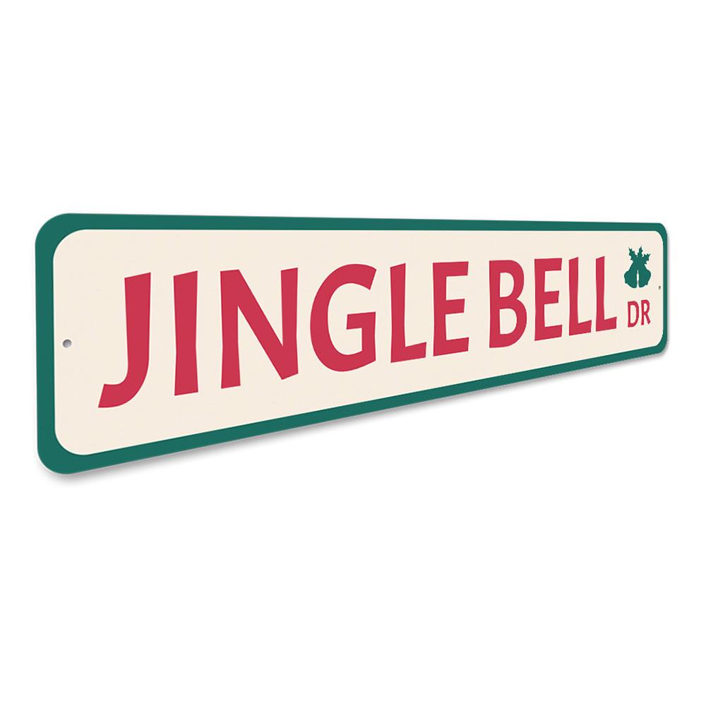 Jingle Bell Drive Holiday Sign featuring festive colors and charming design, perfect for Christmas decorations.