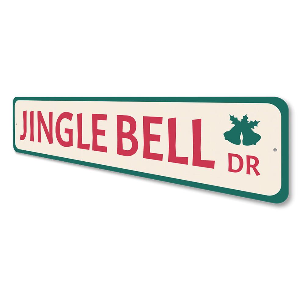 Jingle Bell Drive Holiday Sign featuring festive colors and charming design, perfect for Christmas decorations.