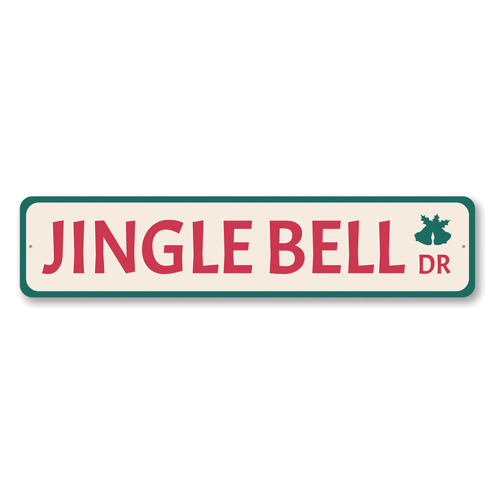 Jingle Bell Drive Holiday Sign featuring festive colors and charming design, perfect for Christmas decorations.