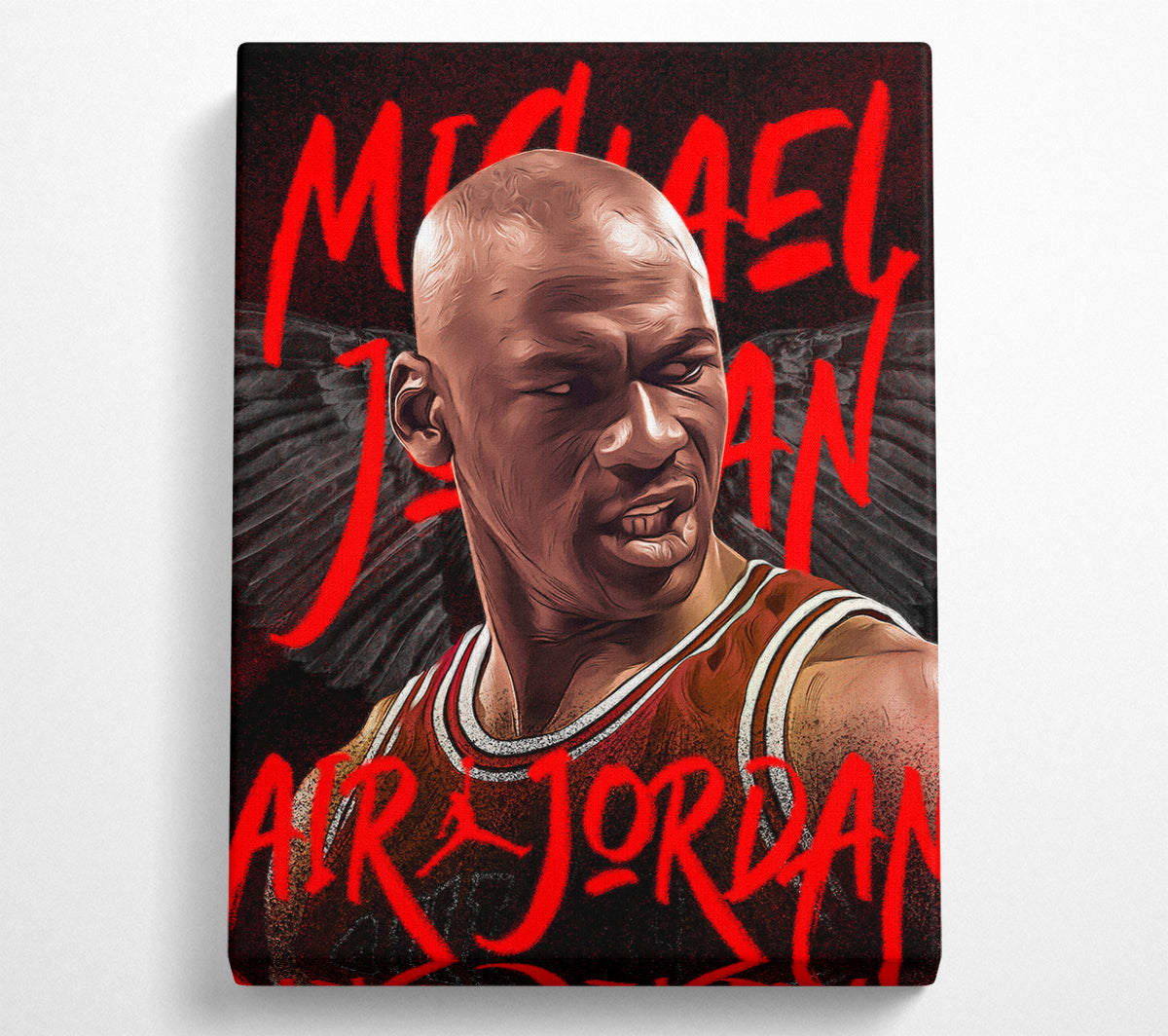 Stylish Jordan Basketball canvas art mounted on a box frame, showcasing vibrant colors and dynamic design.