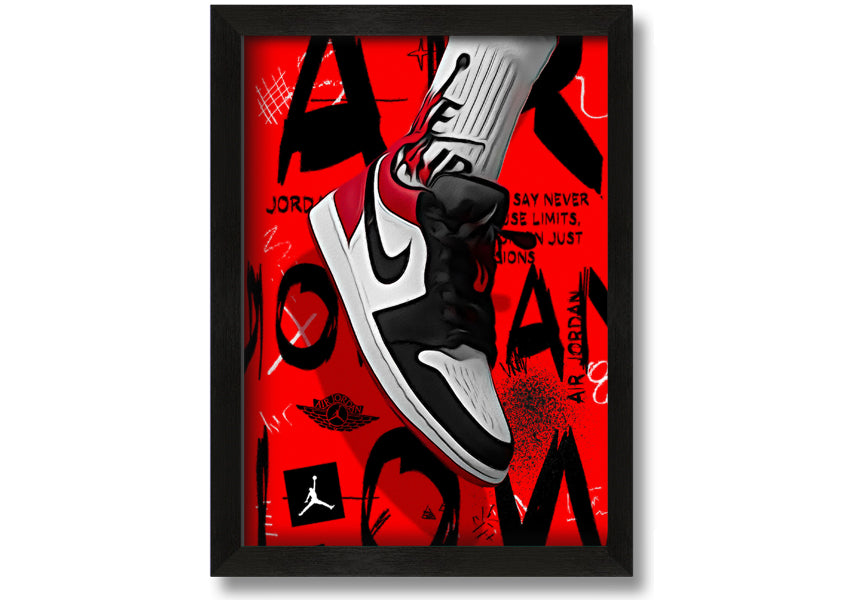 Stylish Jordan Shoes print on coated polyester canvas, mounted on a 44mm box frame, ready to hang.