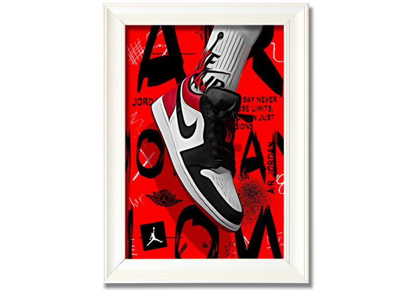 Stylish Jordan Shoes print on coated polyester canvas, mounted on a 44mm box frame, ready to hang.