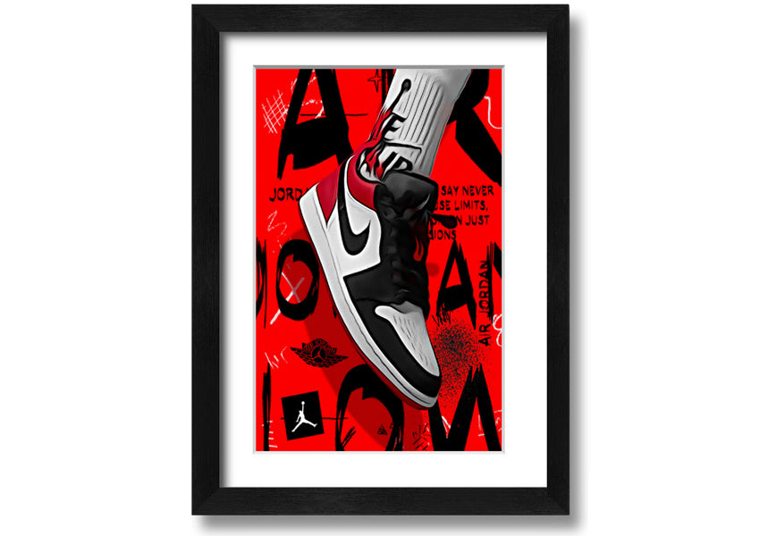 Stylish Jordan Shoes print on coated polyester canvas, mounted on a 44mm box frame, ready to hang.