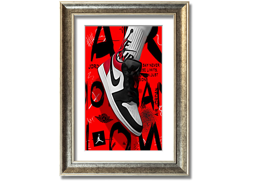 Stylish Jordan Shoes print on coated polyester canvas, mounted on a 44mm box frame, ready to hang.