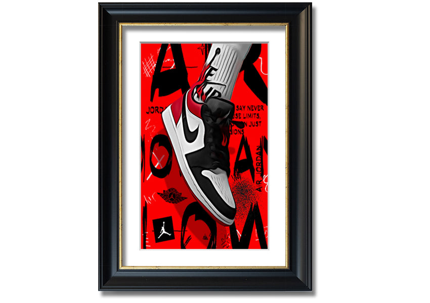 Stylish Jordan Shoes print on coated polyester canvas, mounted on a 44mm box frame, ready to hang.