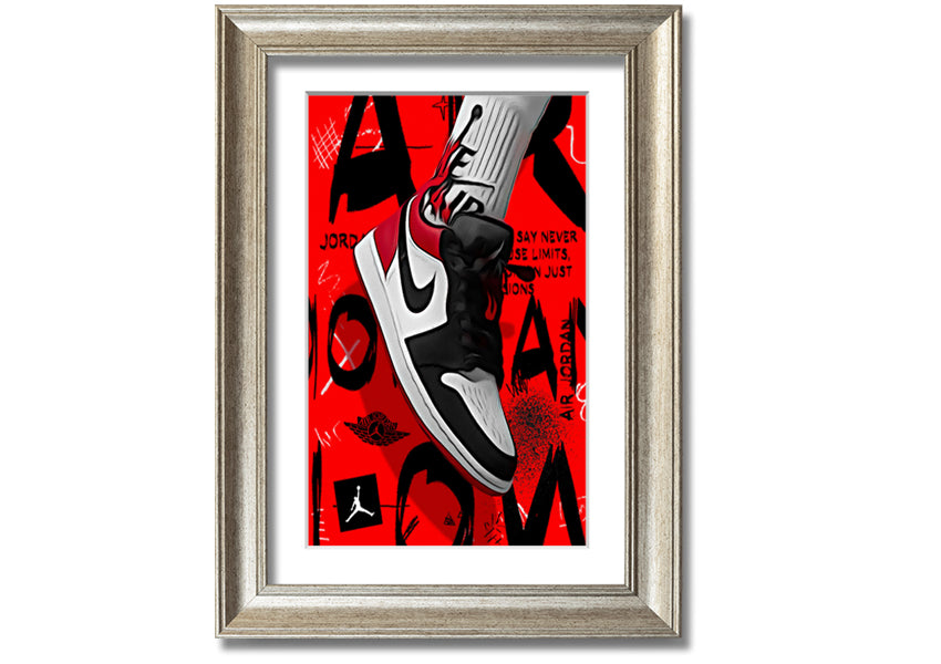 Stylish Jordan Shoes print on coated polyester canvas, mounted on a 44mm box frame, ready to hang.