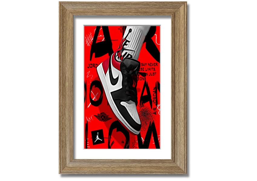 Stylish Jordan Shoes print on coated polyester canvas, mounted on a 44mm box frame, ready to hang.