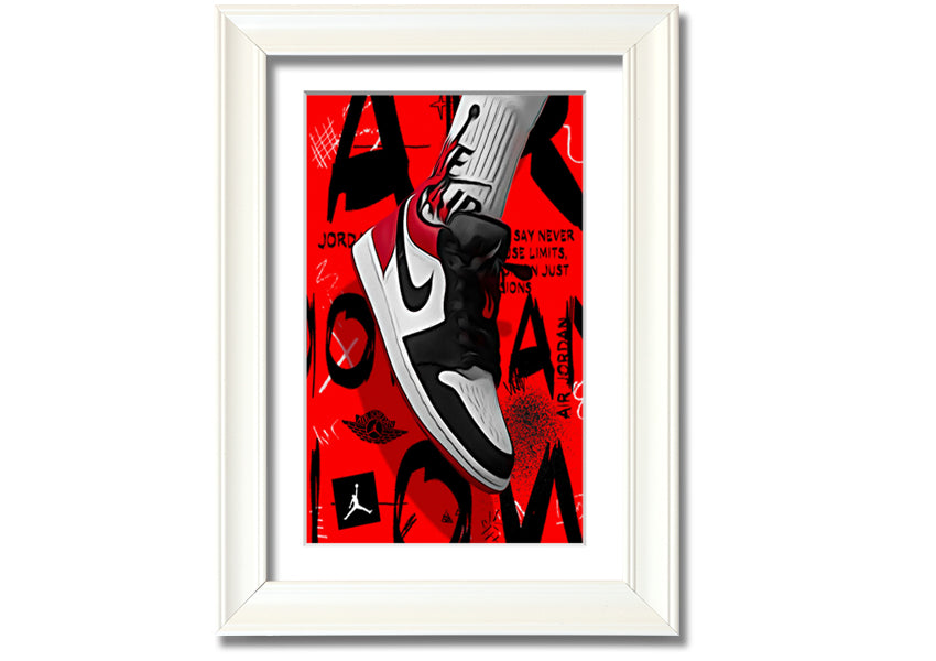 Stylish Jordan Shoes print on coated polyester canvas, mounted on a 44mm box frame, ready to hang.