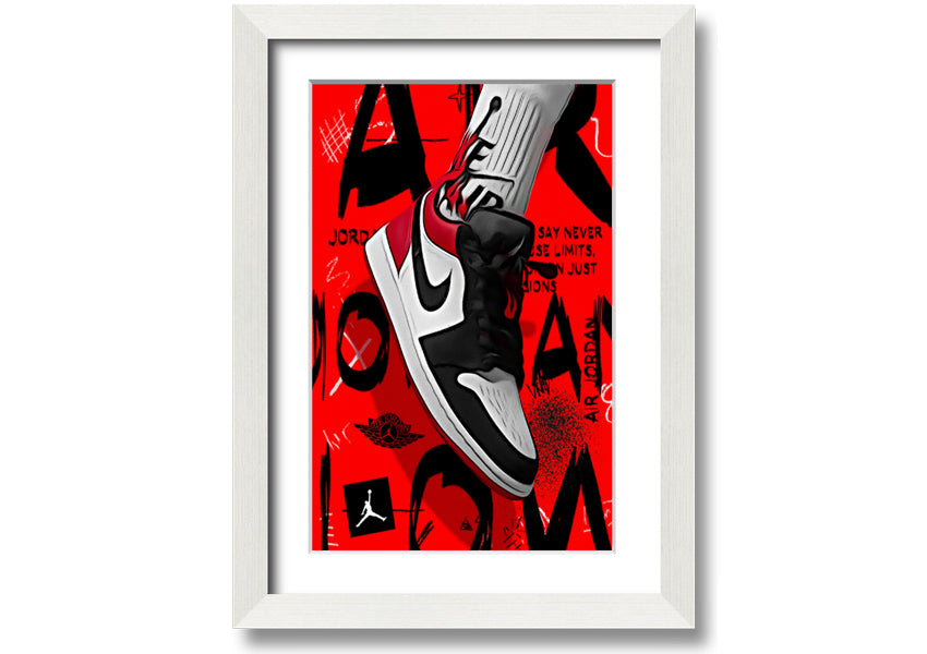 Stylish Jordan Shoes print on coated polyester canvas, mounted on a 44mm box frame, ready to hang.