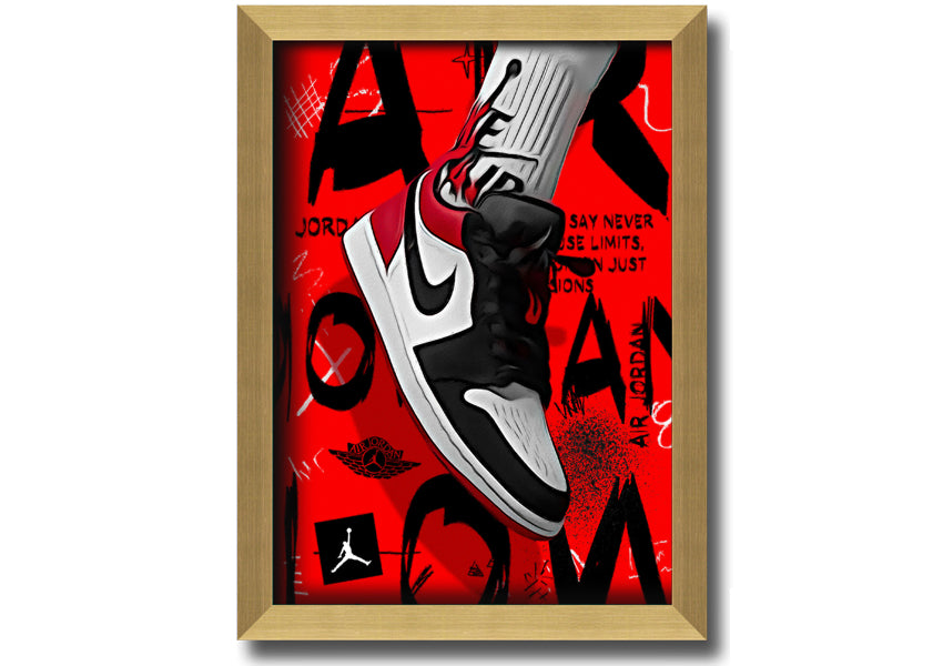 Stylish Jordan Shoes print on coated polyester canvas, mounted on a 44mm box frame, ready to hang.