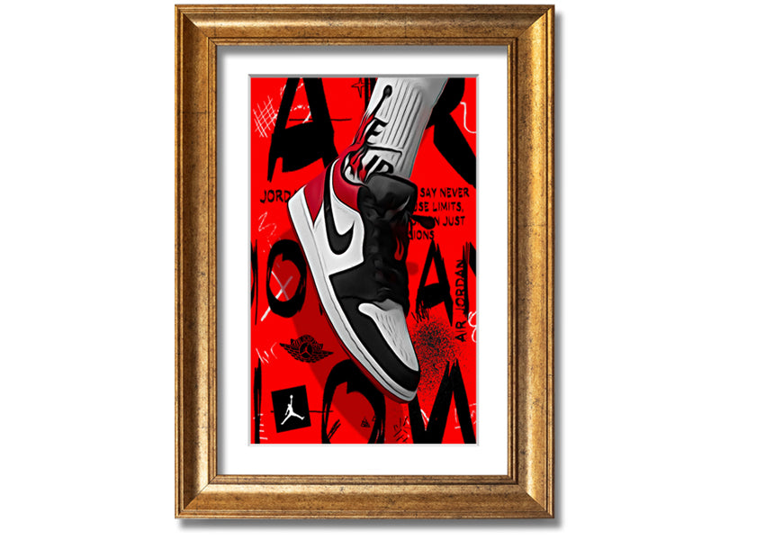 Stylish Jordan Shoes print on coated polyester canvas, mounted on a 44mm box frame, ready to hang.