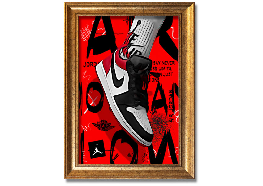 Stylish Jordan Shoes print on coated polyester canvas, mounted on a 44mm box frame, ready to hang.