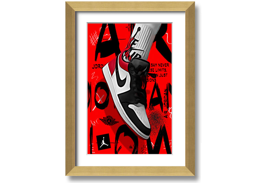 Stylish Jordan Shoes print on coated polyester canvas, mounted on a 44mm box frame, ready to hang.