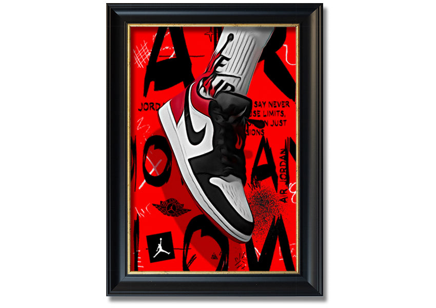 Stylish Jordan Shoes print on coated polyester canvas, mounted on a 44mm box frame, ready to hang.