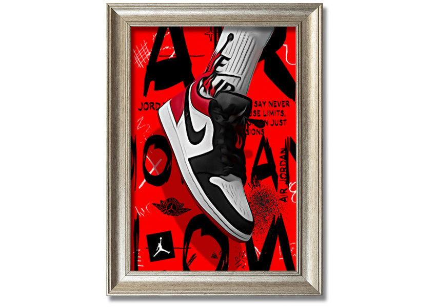 Stylish Jordan Shoes print on coated polyester canvas, mounted on a 44mm box frame, ready to hang.