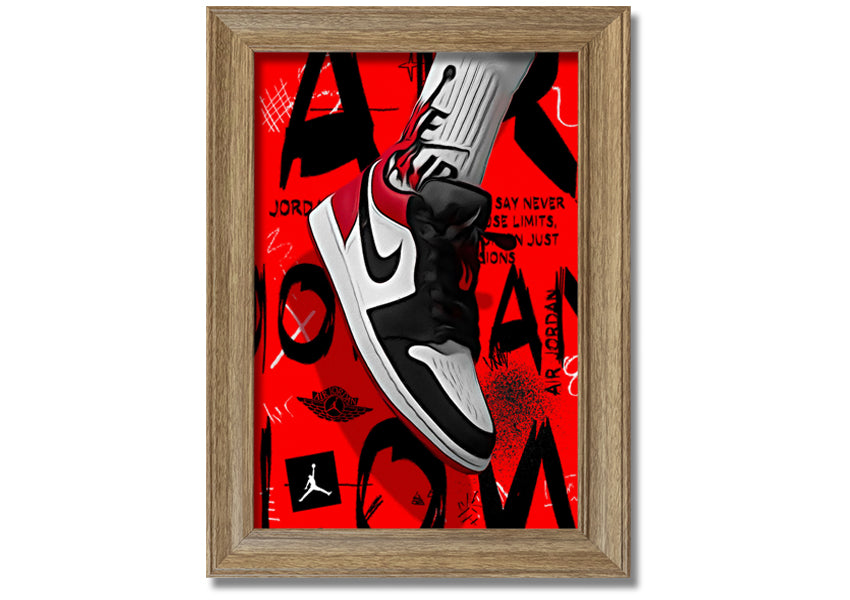 Stylish Jordan Shoes print on coated polyester canvas, mounted on a 44mm box frame, ready to hang.