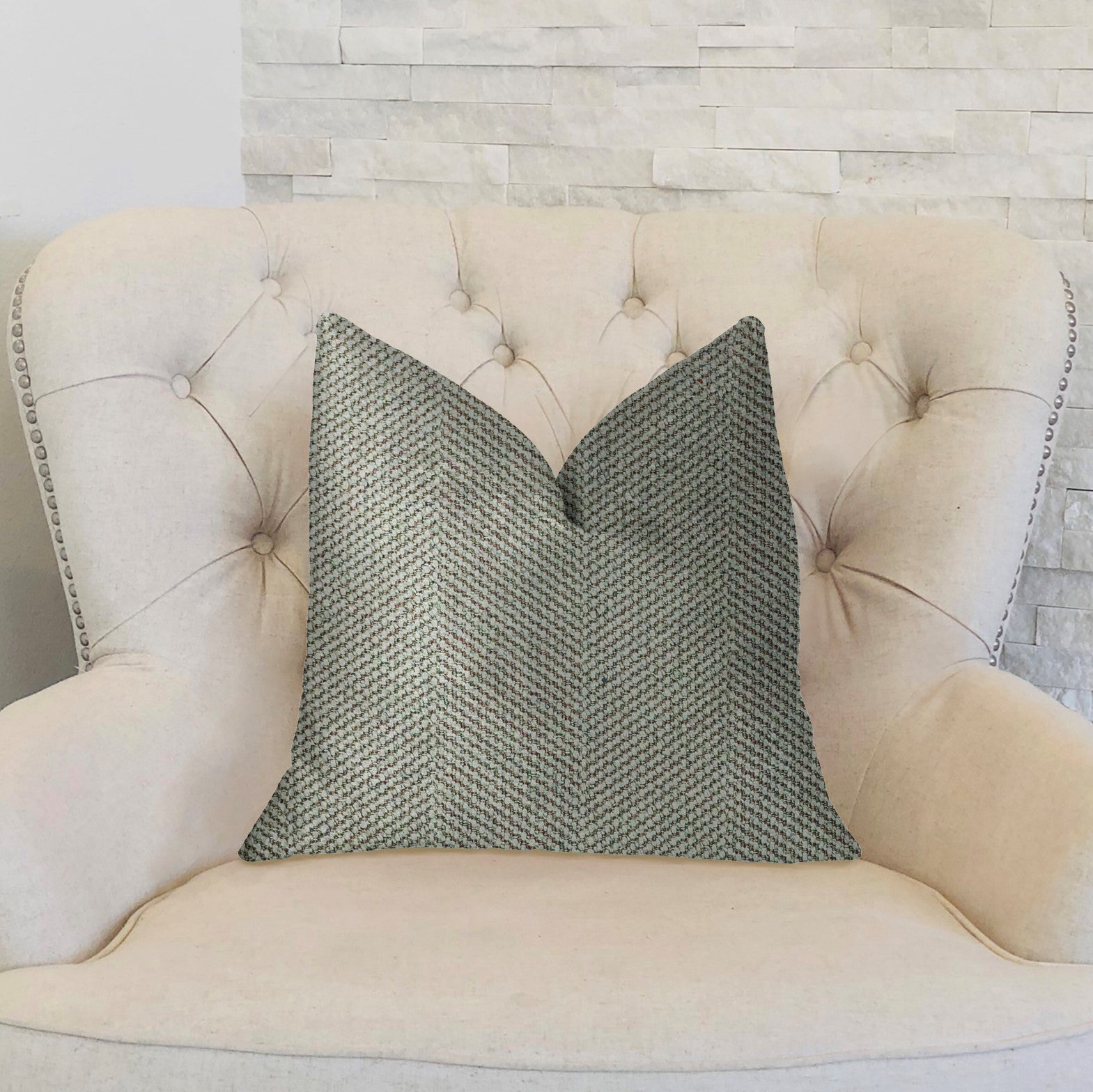 Jordyn Green and Gold Luxury Throw Pillow showcasing rich colors and textured fabric, featuring an invisible zipper and double-sided design.