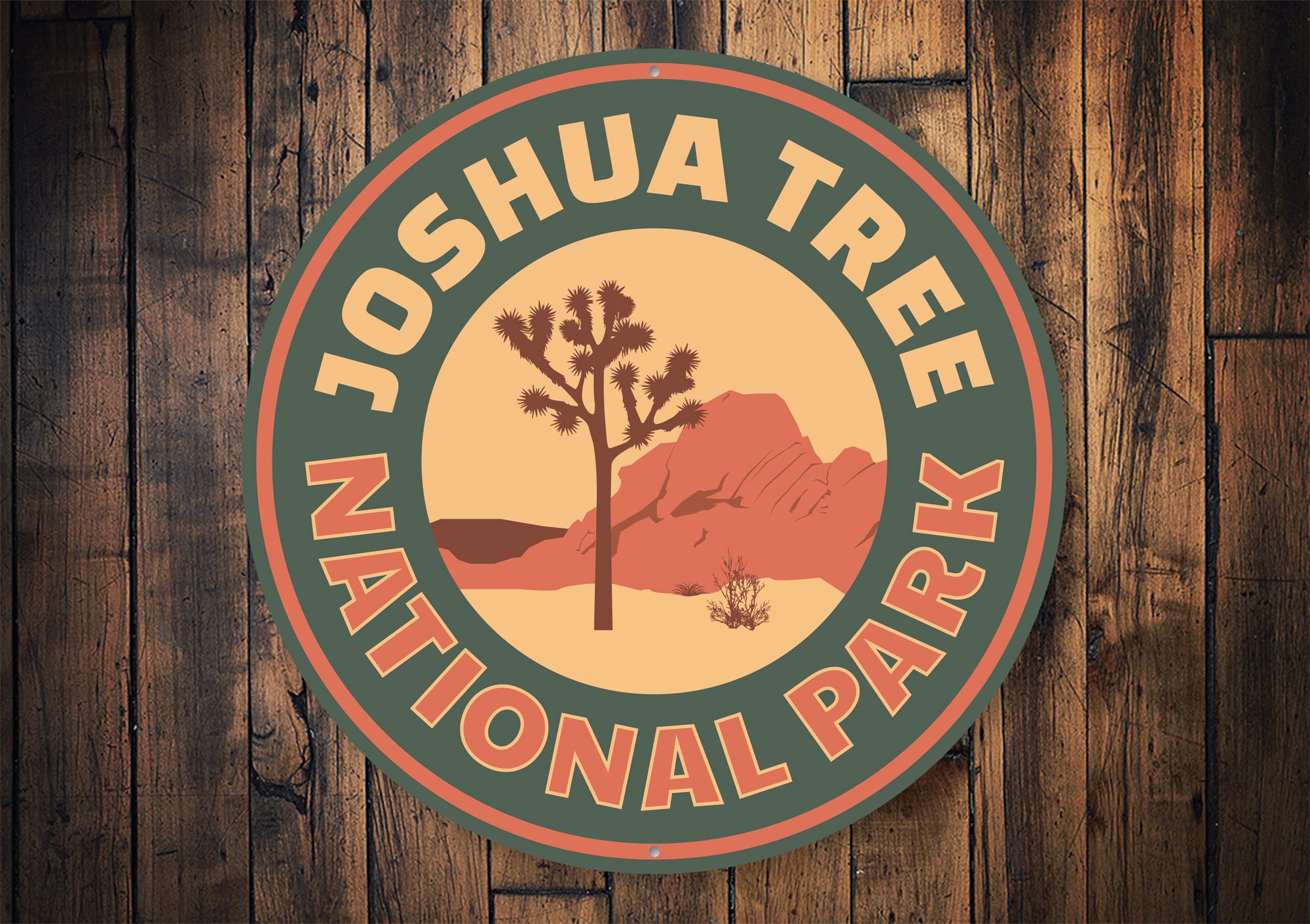 A decorative Joshua Tree Sign made of high-quality aluminum, featuring a unique design suitable for home or office decor.