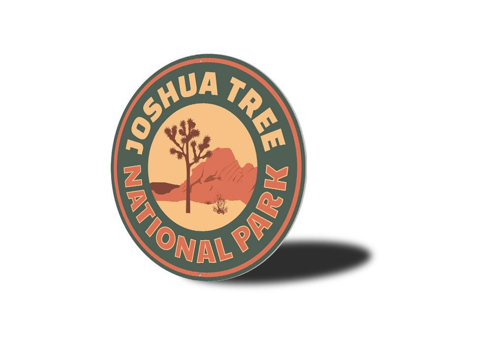 A decorative Joshua Tree Sign made of high-quality aluminum, featuring a unique design suitable for home or office decor.