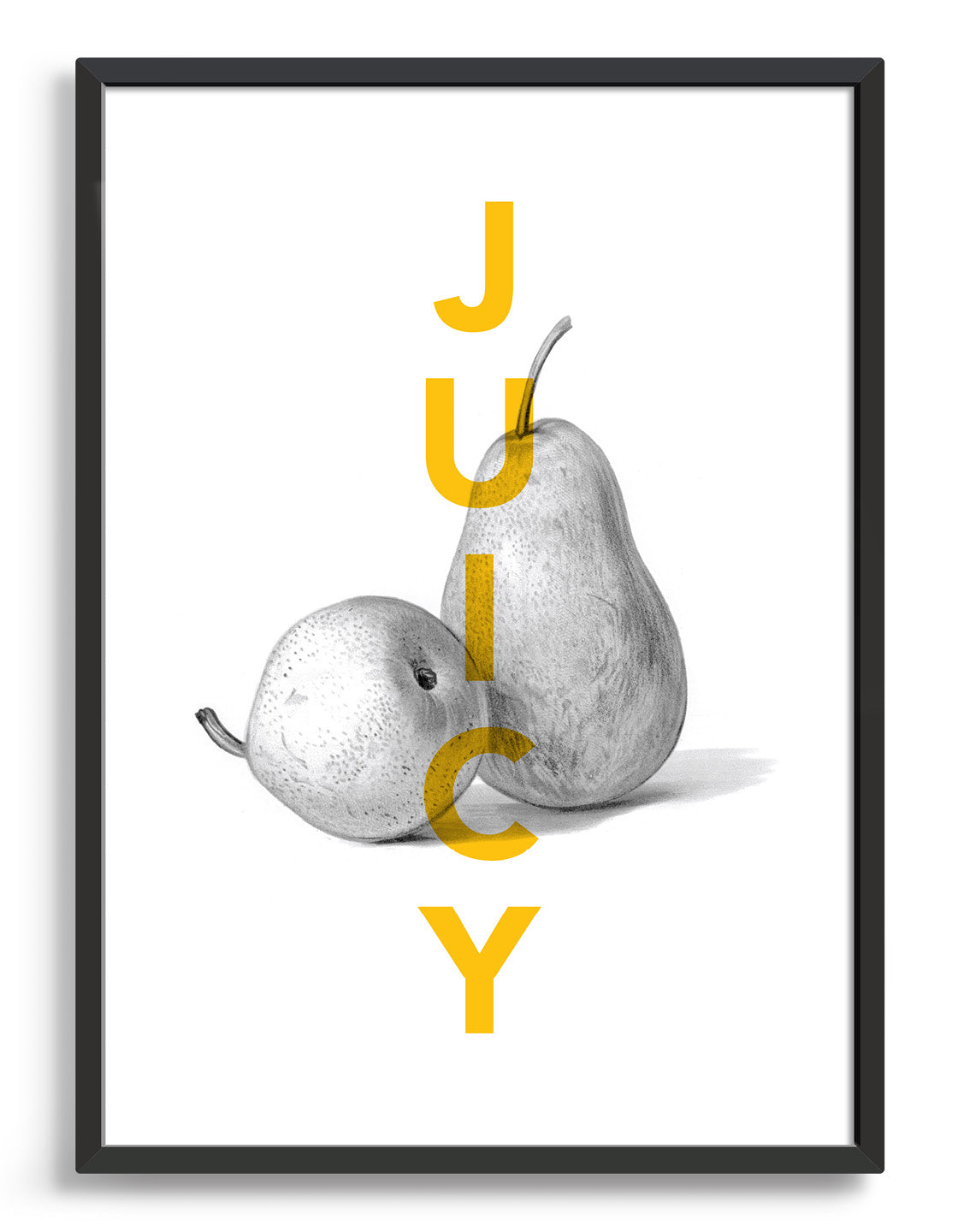 A humorous typography poster featuring a juicy pear design, printed on heavyweight fine art paper.